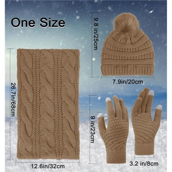 3pcs Women's Winter Beanie Hat Scarf and Touch Screen Gloves Set - Picture 4 of 5